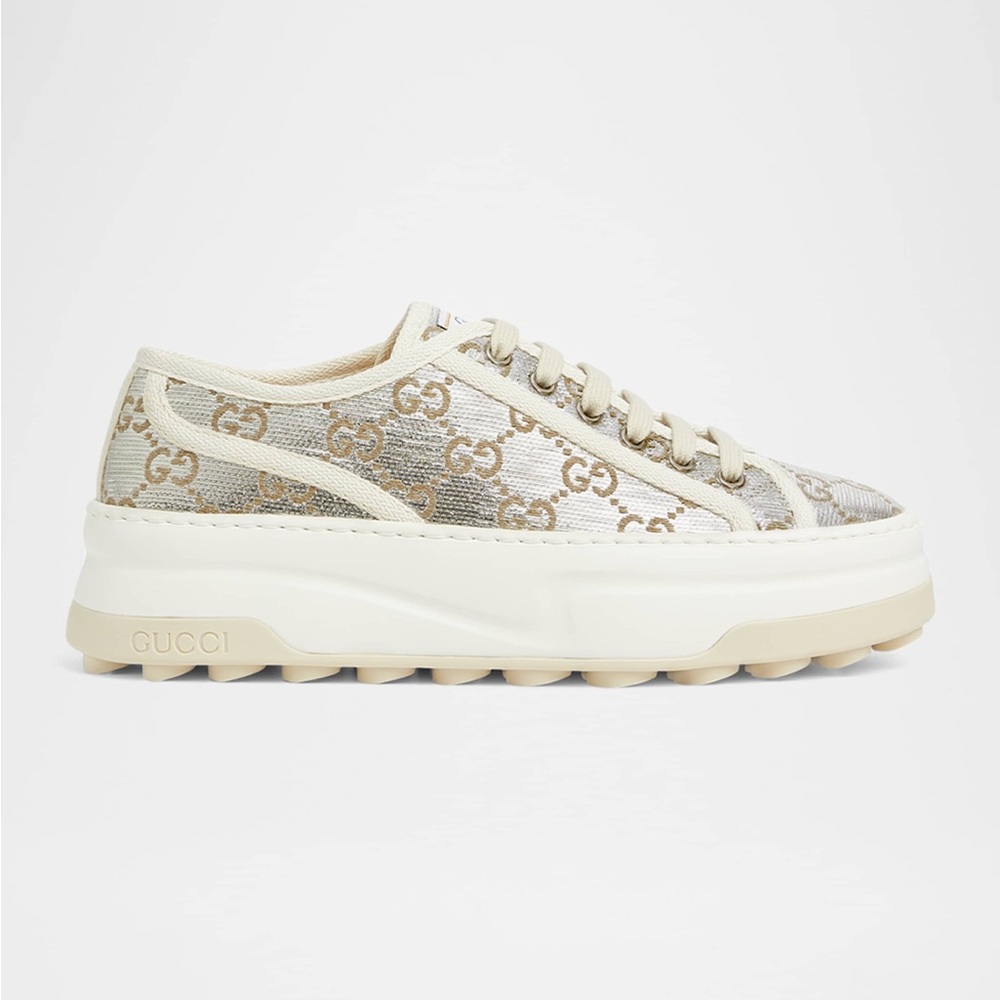 Gucci Women's Beige Monogram Platform Sneaker